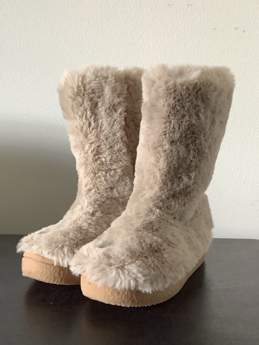 Zara Kids Beige Faux Fur Platform Boots